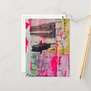 Cartão Postal Uma Colagem Mista de Barco Antigo Rosa Amarelo