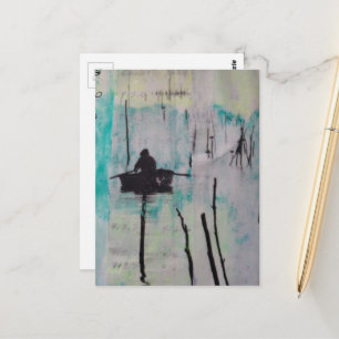 Cartão Postal Uma Colagem Mista de Barco Preto Branco Azul