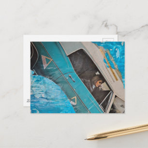 Cartão Postal Uma Colagem Mista de Mulher Motorista Retro