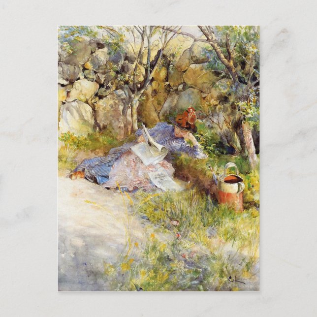 Cartão Postal Uma dama lendo um jornal (Frente)