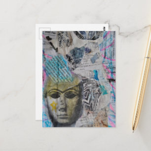Cartão Postal Uma face de pedra Colagem de Mídia Mista Abstrata