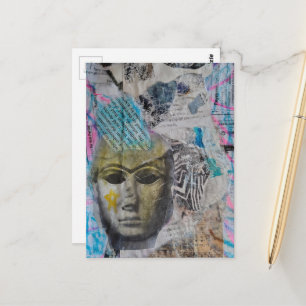 Cartão Postal Uma face de pedra Colagem de Mídia Mista Abstrata