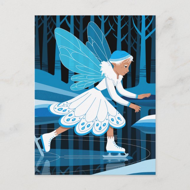 Cartão Postal Uma fada do gelo com asas azuis (Frente)
