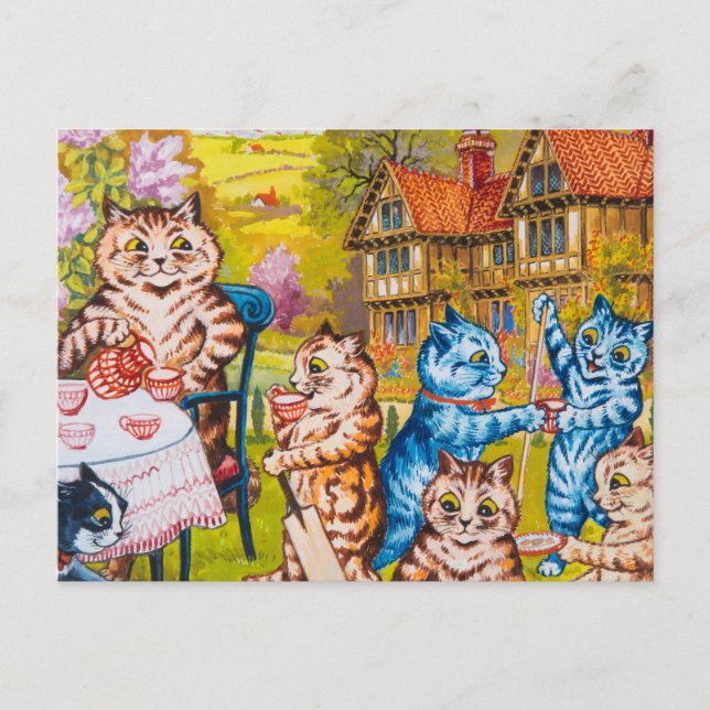 Cartão Postal Uma festa de chá de verão de Louis Wain (Frente)