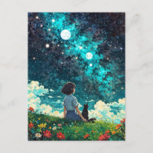 uma garota e seu gato sentam juntos em um campo de