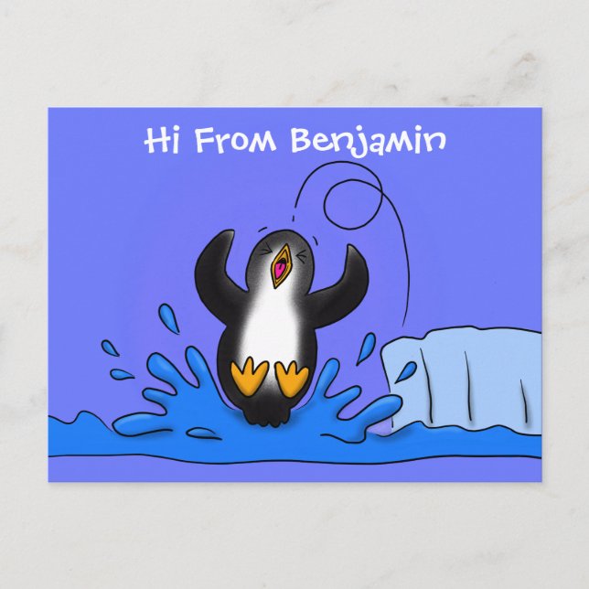 Cartão Postal Uma ilustração de desenho animado de pinguins de s (Frente)
