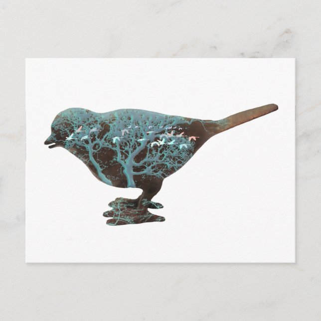 Cartão Postal Uma imagem sonhadora de um pardal em tons de azul (Frente)