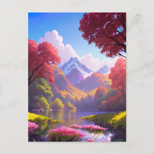 Cartão Postal Uma jornada ao lago no degrau da montanha (Frente)