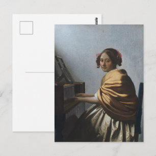 Cartão Postal Uma jovem mulher sentada nos Virginals Fine Art