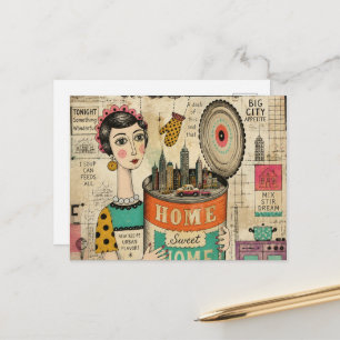 Cartão Postal Uma lata de colagem de lar doce lar