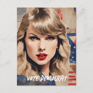 Cartão Postal Uma Linda Mulher Loura Votando Colagem Democrata