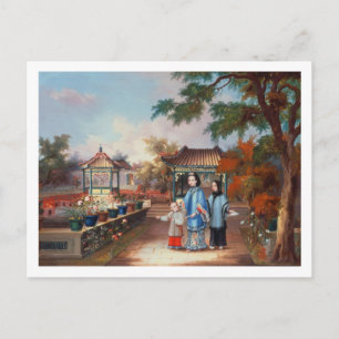 Cartão Postal Uma mãe com seus filhos num jardim chinês, c.