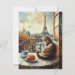 Cartão Postal Uma manhã em Paris   Ginger Cat em um café