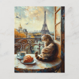 Cartão Postal Uma manhã em Paris | Ginger Cat em um café
