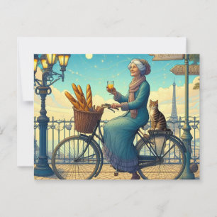 Cartão Postal Uma mulher andando de bicicleta