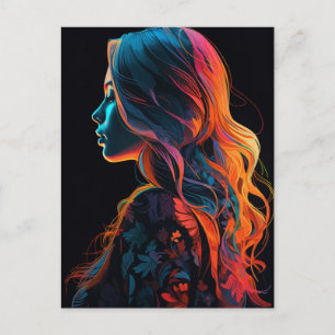 Cartão Postal Uma mulher bonita em uma camisa florida