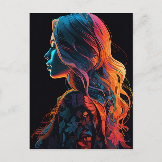 Cartão Postal Uma mulher bonita em uma camisa florida (Frente)