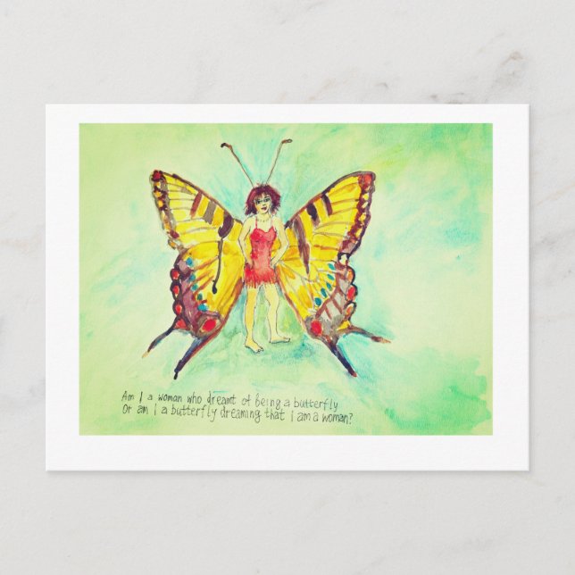 Cartão Postal Uma mulher com asas de borboleta (Frente)