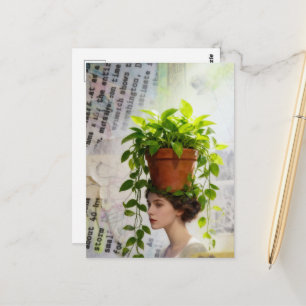 Cartão Postal Uma Mulher com Planta de Casa na Cabeça Mídia Mist