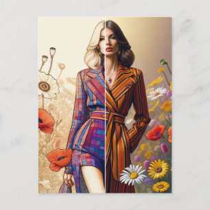 Cartão Postal Uma Mulher, Dois Estilos, Esboço de Moda