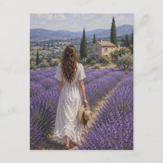 Cartão Postal Uma Mulher em um Campo de Lavanda por M. Laplante