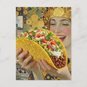 Cartão Postal Uma Mulher Surrealista Alegre Com Taco Gigante