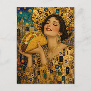 Cartão Postal Uma Mulher Surrealista Alegre Com Taco Gigante Est