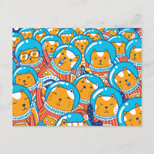 Cartão Postal Uma Multidão De Catstronautas Ilustração Fofa