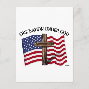Cartão Postal Uma Nação Sob Deus com cruz robusta e bandeira dos