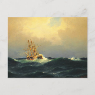 Cartão Postal Uma nave de vapor em uma tempestade no oceano Atlâ