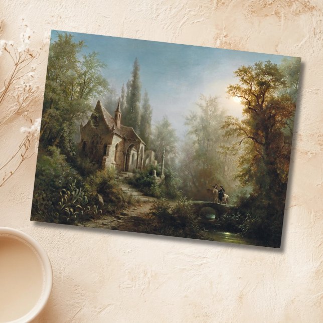 Cartão Postal Uma Noite Lua Sobre Capela e Cavaleiros - Rieger (Criador carregado)