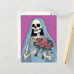 Cartão Postal Uma Noiva Esqueleto Com Flores