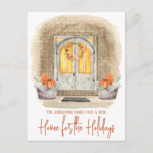 Cartão Postal Uma nova casa para o anúncio de mudança de feriado (Frente)