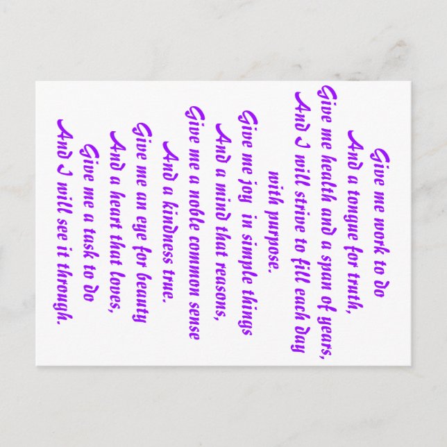 Cartão Postal Uma oração de esperança (Frente)