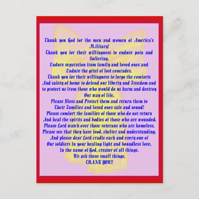 Cartão Postal Uma Oração Para Os Nossos Soldados (Frente)