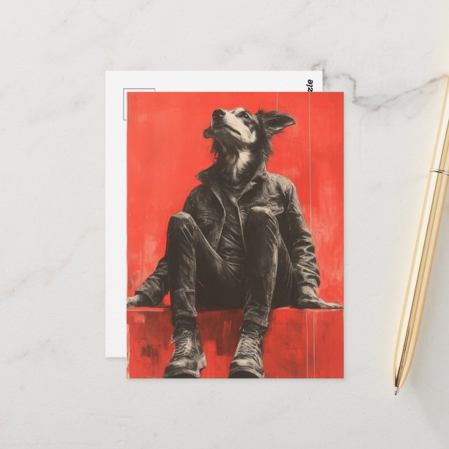 Cartão Postal Uma parte engraçada do cão humano em preto (Frente/Verso In Situ)