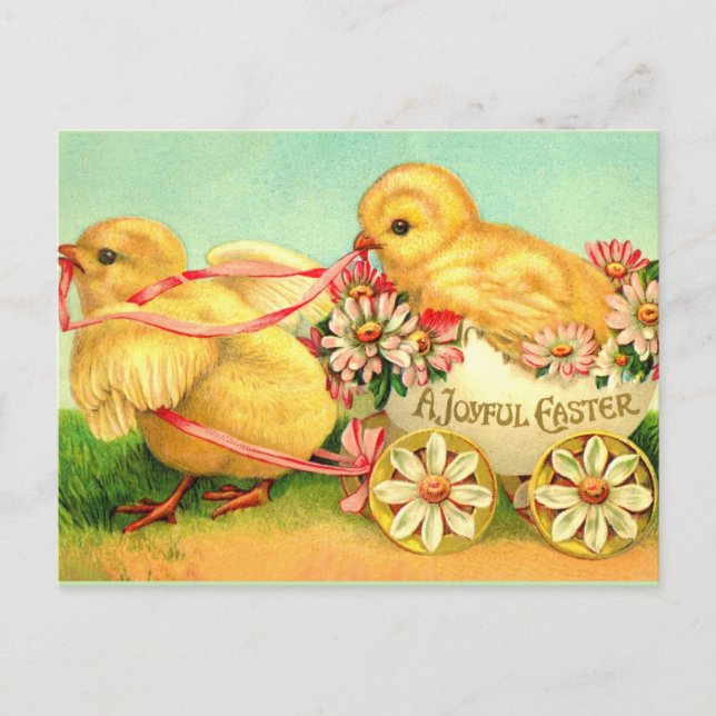 Cartão Postal Uma Páscoa Alegre, ilustração popular vintage, (Frente)