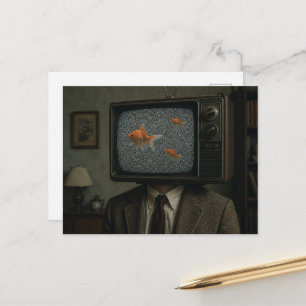 Cartão Postal Uma Pessoa Televisão Peixe Dourado