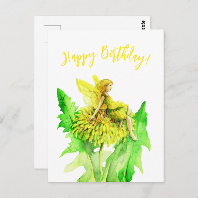 Cartão Postal Uma pintura em aquarela de fada do dente-de-leão (Frente/Verso)