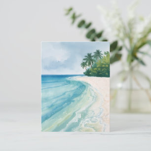 Cartão Postal Uma Praia Tropical Serena em Aquarela