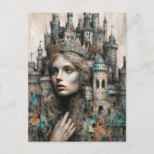 Cartão Postal Uma Rainha de Conto de Fadas Com Castelo na Cabeça