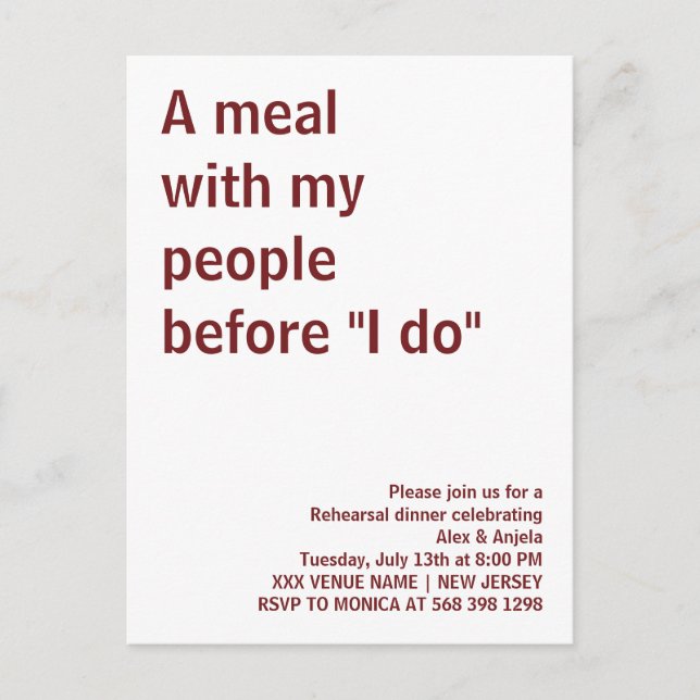 Cartão Postal Uma refeição com as minhas pessoas antes do "eu ac (Frente)