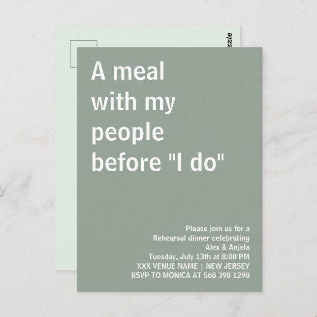 Cartão Postal Uma refeição com meu povo antes do jantar de ensai (Frente/Verso)