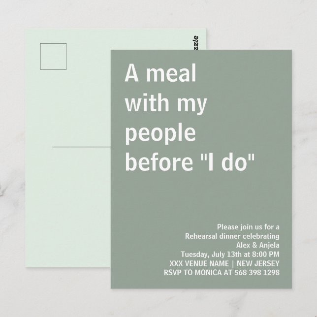 Cartão Postal Uma refeição com minhas pessoas antes de ensaiar j (Frente/Verso)