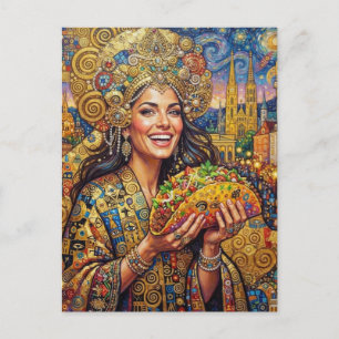 Cartão Postal Uma Senhora Alegre Com Taco Gigante