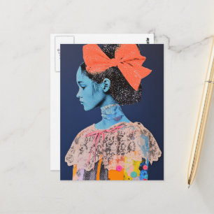 Cartão Postal Uma senhora com um grande laço no cabelo Colagem