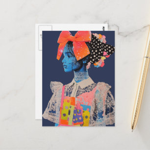 Cartão Postal Uma senhora com um grande laço no cabelo Colagem C