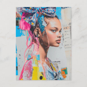 Cartão Postal Uma senhora com um laço no cabelo Colagem
