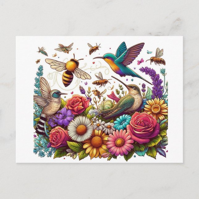 Cartão Postal Uma Sinfonia de Flores e Voo (Frente)