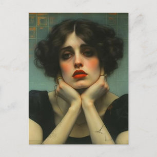 Cartão Postal Uma triste mulher, Faux Vintage